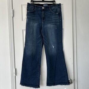 Democracy Ab Solution Jeans Size 14 Women's High Rise Dark Wash Flare Distressed